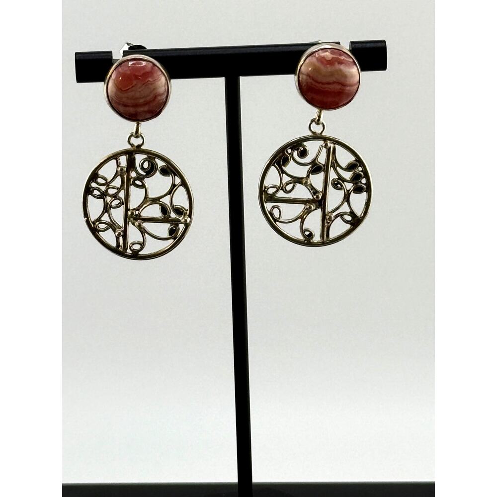 Vintage Navajo Etta Endito Rhodochrosite SS Earrings